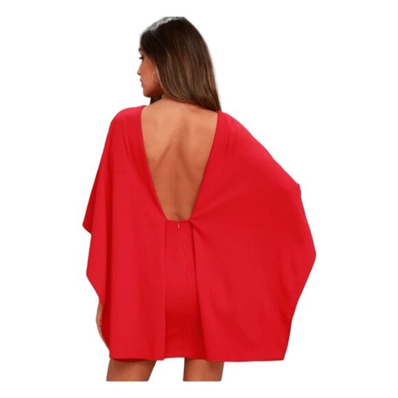 Lulu's Best is Yet to Come Mini Dress Red Cape Sleeves S - Picture 3 of 9